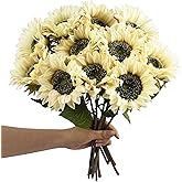 WISTART White Artificial Sunflower Flowers 8 Pcs Single Long Stem Silk Fake Sunflowers Bridal Wedding Bouquet Fake Yellow Flower Arrangements for Outdoor