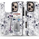 FUNMIKO for iPhone 16 Pro Max Wallet Case with Card Holder, RFID-Blocking, Military-Grade Drop Protection & Floral Animal Design, Magnetic Closure with Leather Kickstand - Floral Skull