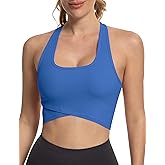 MathCat Sports Bras for Women,Racerback Cross Hem Running Bra Workout Crop Top with Built in Bra