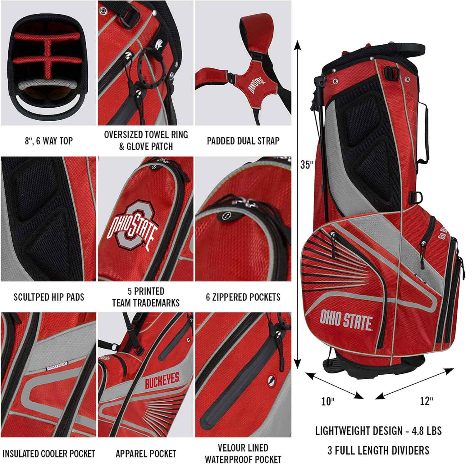 Team Effort Washington State Cougars Gridiron III Stand Bag : Sports & Outdoors