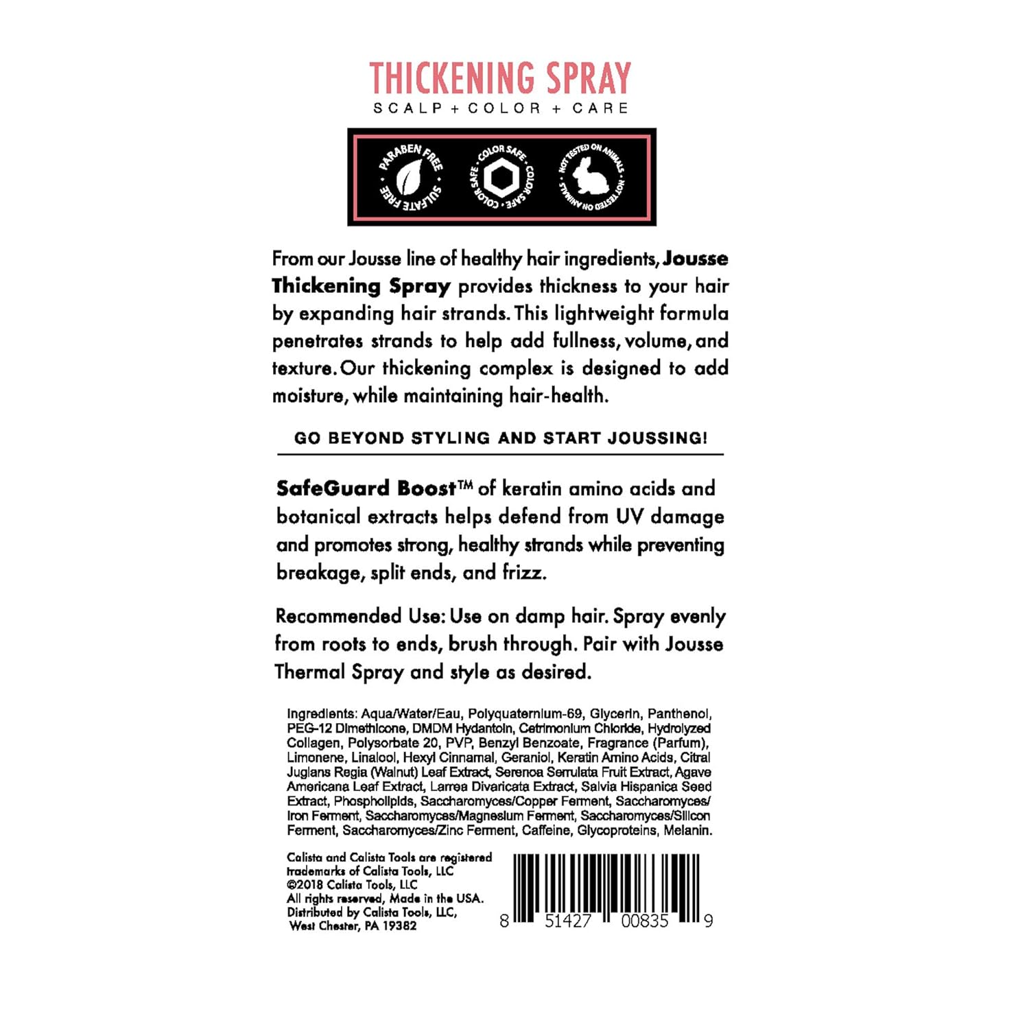 calista Jousse Thickening Spray, Salon Quality Volumizing Spray for All Hair Types, Cruelty Free, 6.8 Fl Oz: Premium Beauty