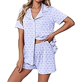 Ekouaer Pajamas Set for Women 2 Piece Pjs Short Sleeve Sleepwear Button Down Lounge Shorts Sets S-XXL