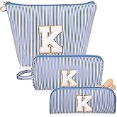 Junesters Initials Makeup Bag Set, Personalized Blue Cosmetic Bag, Cute Large Make up Bags, Travel Toiletry Bag for Women Girl Gifts K (Blue)