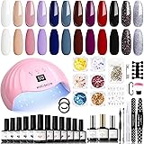 Modelones 12 Colors Gel Nail Polish Kit Starter with U V Light 48W LED Nail Dryer Lamp Christmas Gift/Mirror & Matte Top Coat