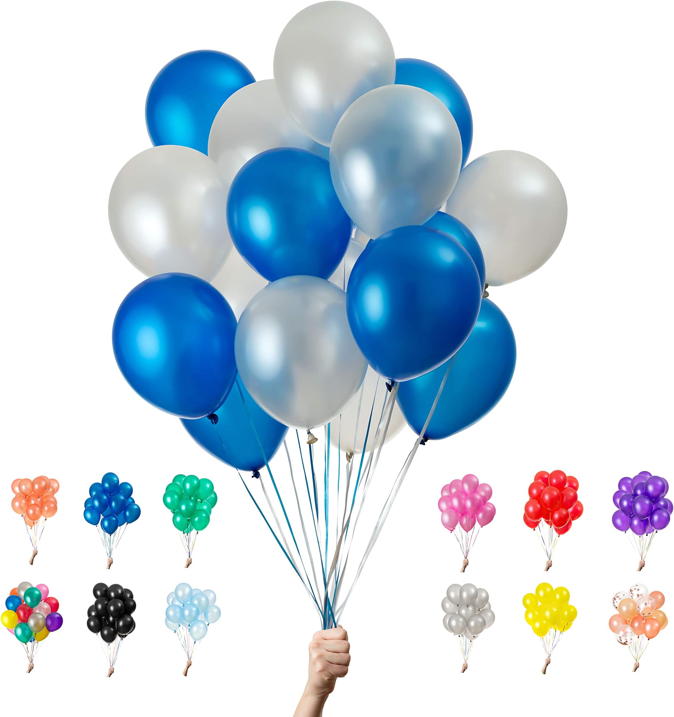 Blue and White Party Balloons 100% NATURAL LATEX 12” Premium Quality Packs of 25 50 100 Perfect for Baby Showers, Weddings, Christenings, Gender Reveal and Boys Birthday Party Decorations