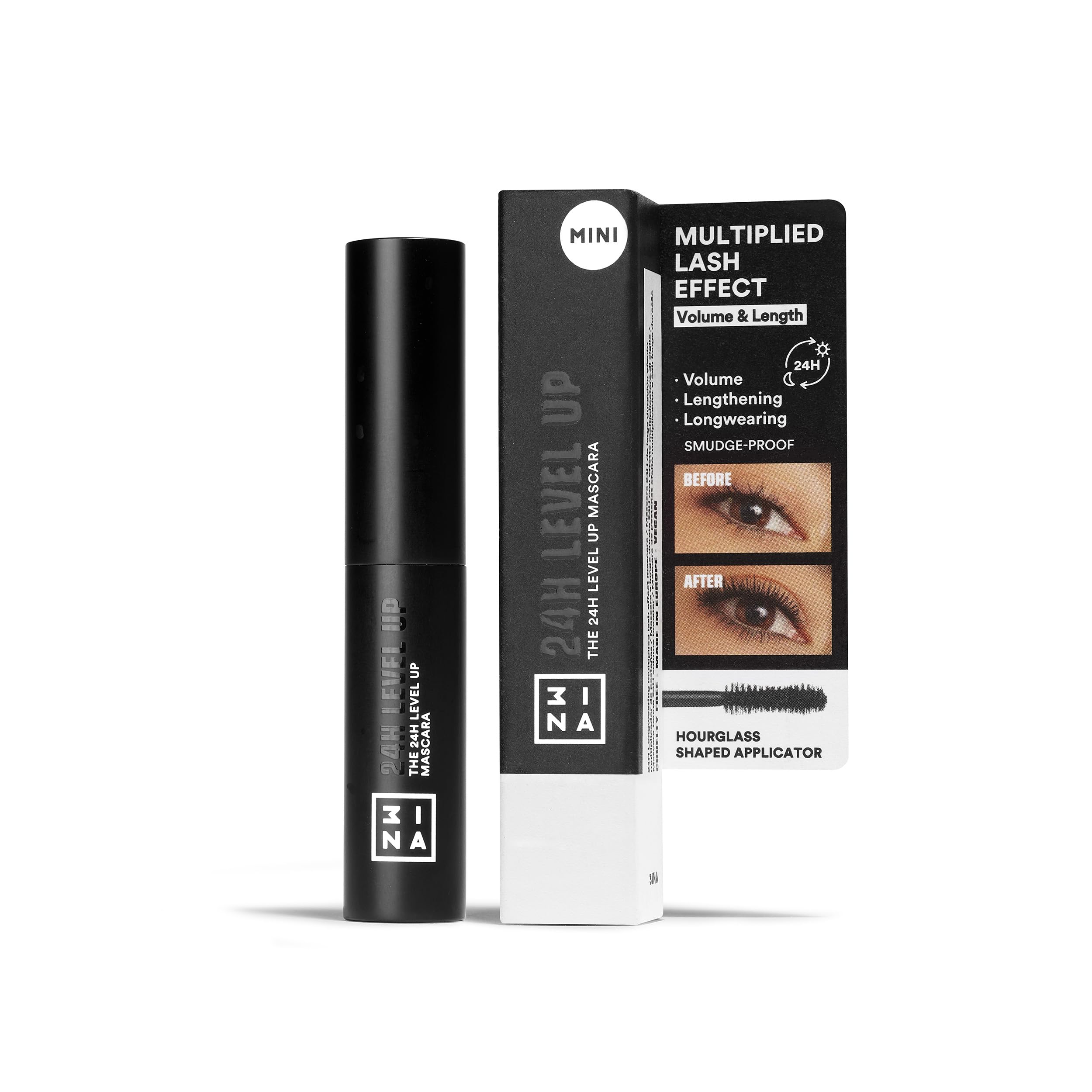 3INA MAKEUP - The 24H LevelUp Mascara 900 (mini) - Black Volume & Length Definition Mascara - Travel Size - Sensitive Eyes