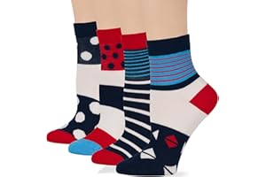 7BIGSTARS KINGDOM Women's Cotton Quarter Non-Binding Diabetic Fashion Socks-L-M-4 Pack-Multicolor