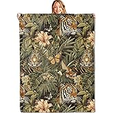 MIEPOS Jungle Tiger Throw Blanket - 50x60in,Ultra Soft, Cozy Lightweight Flannel,Tropical Floral Blankets - Gifts for Women Men & Nature Lovers,for Couch Office Travel,Home Living Room Decor