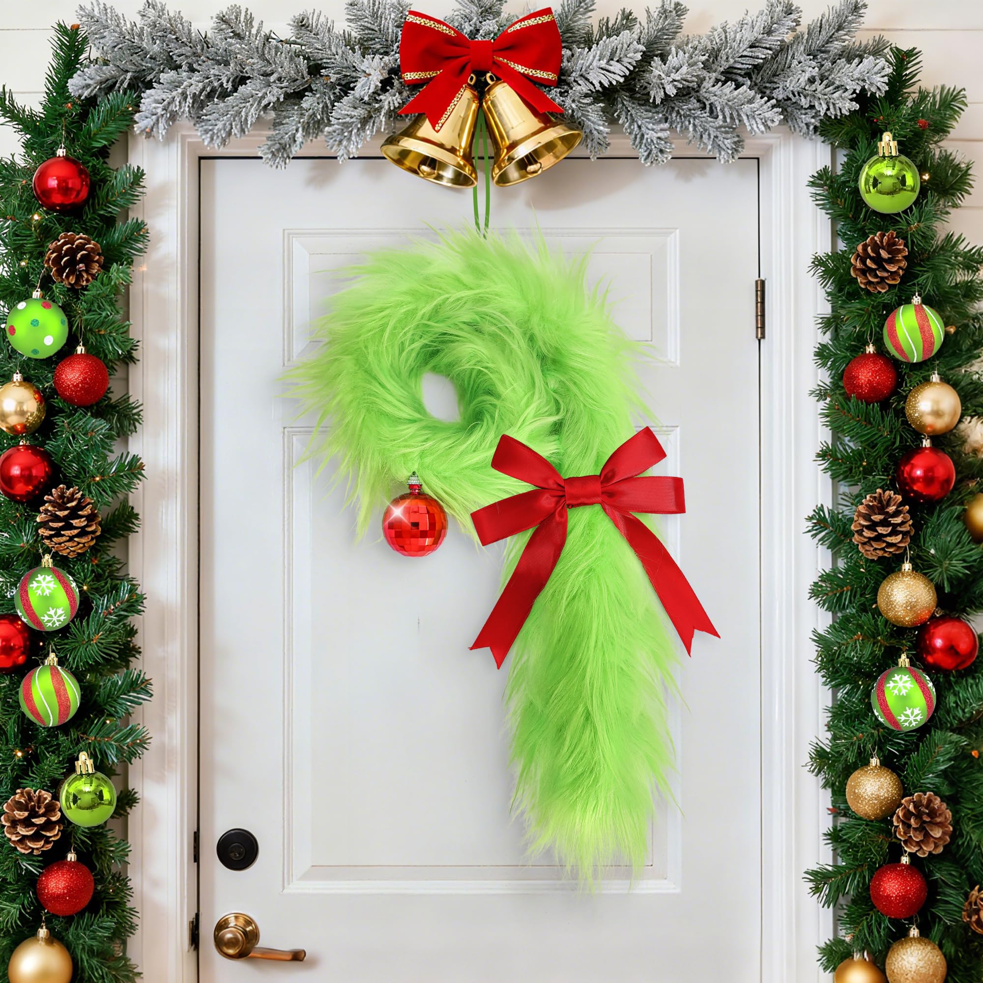 Photo 1 of 16" Christmas Wall Door Decorations Candy Cane Lime Green Wall Decor Furry Xmas Curly Stems Hanging Ornament for Front Door Hanger Wreath Centerpiece DIY Christmas Decoration