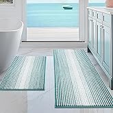 BSICPRO Bathroom Rugs and Mats Sets, 2 Piece Thick Absorbent Chenille Non Slip, Soft Shaggy Floor Mats, Machine Washable (Aqua Green, 20" x 47" Plus 16" x 24")