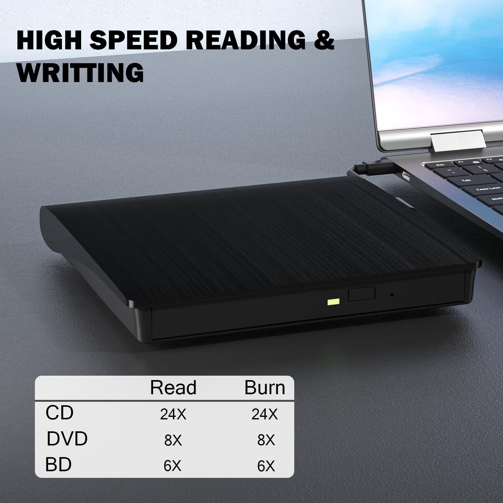 wintale External Blu Ray Drive, Portable 3D Bluray External DVD Drive, Blu Ray Burner with USB 3.0 and Type-C Dual Port, Bluray Drive for PC Windows XP/7/8/10/11 MacOS for Mac