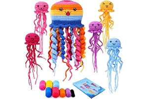 UOOU 6 Pack Crochet Kit, Jellyfish Crochet Kit for Beginners with Easy Yarn, Step-by-Step Video Tutorials, Complete Crochet Animal Kit, Knitting Kit for Beginner DIY Craft
