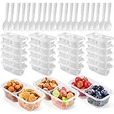 WEST STORY 20 Set Reusable Snack Containers with Lids & Spoons, Double Compartment Condiment Containers for Lunches Picnics P