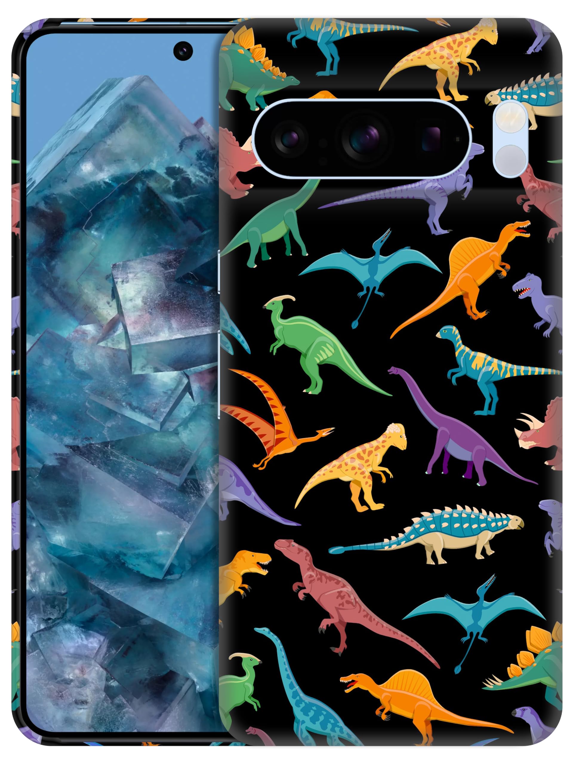 GlamCase for Google Pixel 8 Pro 5G, Pixel 8 Pro Case - Dinosaur Multicolor Pattern Design Printed Sleek Cute Plastic Hard Snap on Protective Designer Back Case/Cover for Pixel 8 Pro