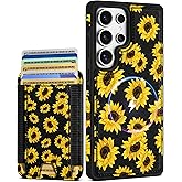Shorogyt for Samsung Galaxy S25 Ultra Cute Kawaii Leather Phone Case - Compatible with Magsafe Wallet Magnetic Credit Card Holder Fashion Sunflower Design Phone Cover for Women Girls, Fits 7 Cards