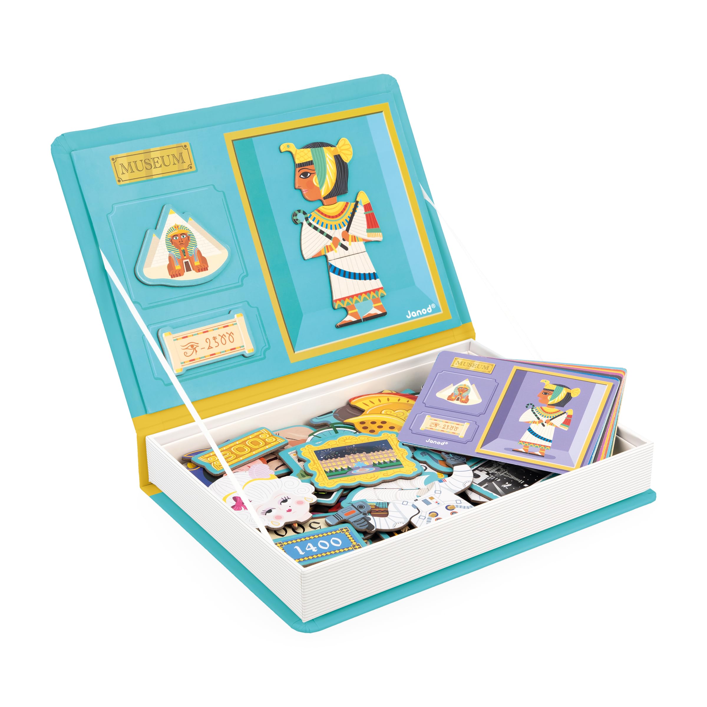 Janod - Magnéti'Book History - 60-Magnet Educational Game with 12 Model Cards - Children’s FSC Cardboard Toy - Develops Fine Motor Skills & Imagination - 3 years +
