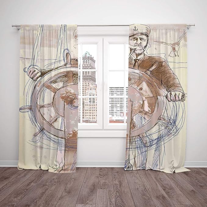2 Panel Set Thermal Insulated Blackout Window Curtain Nautical