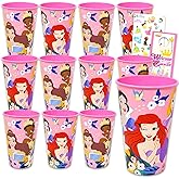 Disney Princess Reusable Tumbler Pack - Party Favor 12 Pack Bundle of 24oz Cups Featuring Ariel, Belle, Snow White Plus Stickers | Bulk Water Tumblers