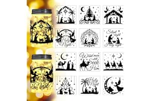 Peacoblue Nativity Silhouette Cutouts for Jars Mason Can Glass, Wishing Bottle Decor(No Stickers), 12Pcs Reusable Silhouette for Lantern DIY Craft Kit Jar Decals Church Christmas Home Garden Decor