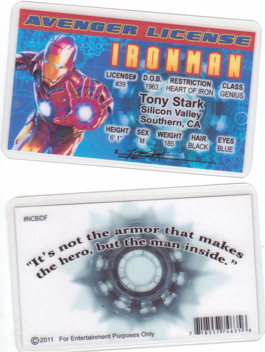 Iron Man Novelty Drivers License / Fake I.d. Identification for Marvel Comics Avengers / Ironman Fans