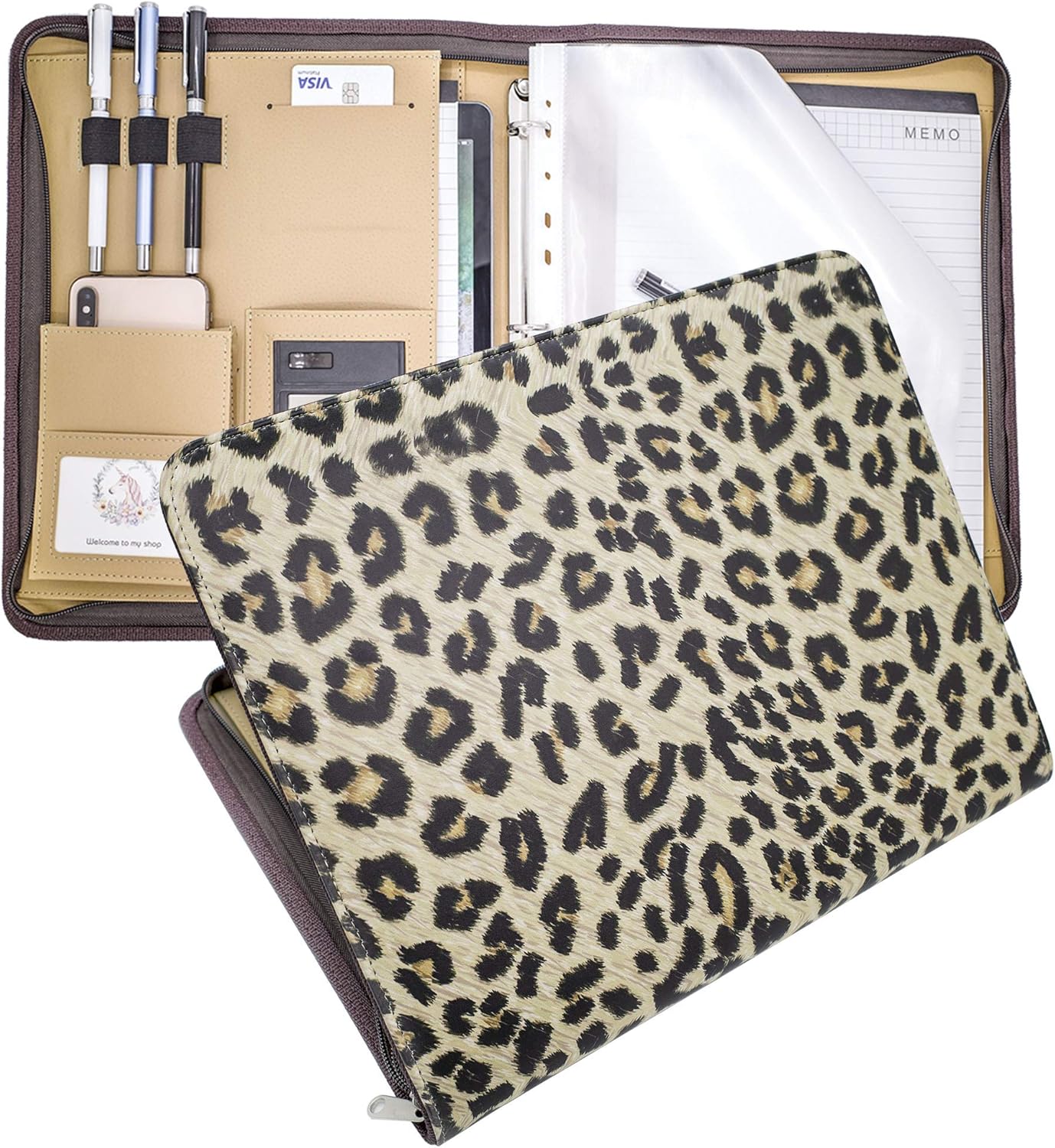 LOSOPHY Padfolio Ring Binders Zippered 1 inch Binder Portfolio Clipboard Folder, Leather Binder as Business Checks Personal Printed.Zipper Binders 1 inch for Women and Mens. (Vivid Leopard) : Office Products