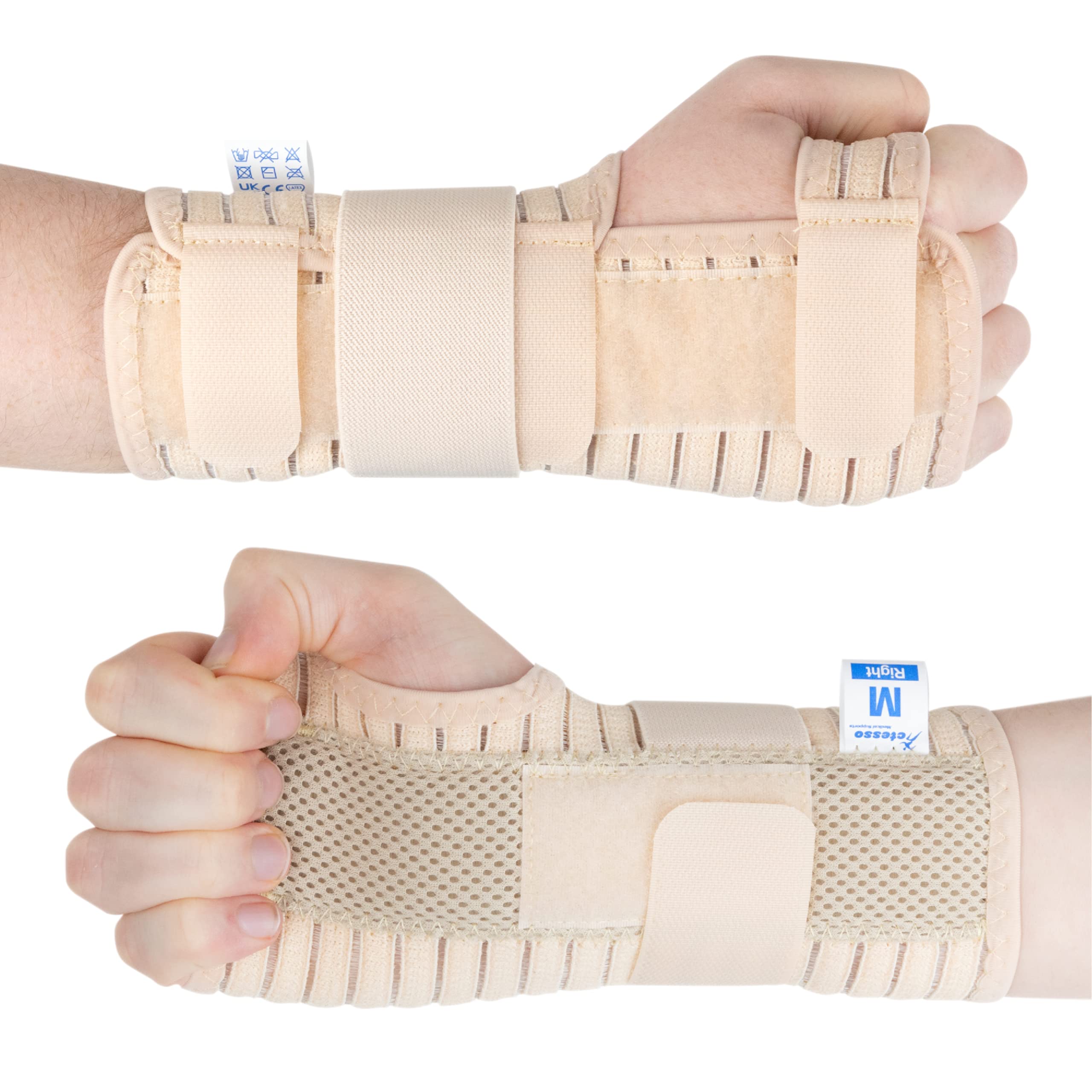Actesso Breathable Wrist Brace Splint with Support Strap - Ideal for Carpal Tunnel, Sprains, and Tendonitis (Beige, Right Hand, Large) — image 1