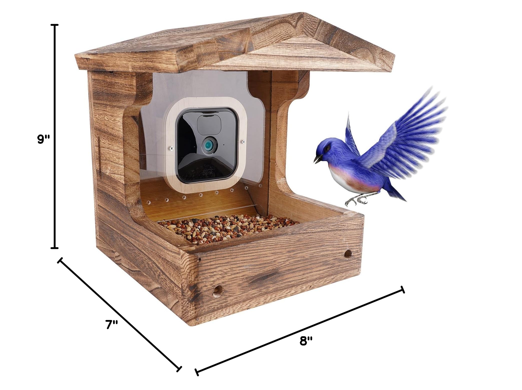 iTODOS Bird Feeder Camera Case Compatible with Blink Outdoor Camera (XT4/XT3/XT2/XT),Watch Birds On Your Phone,Natural Wooden Handcraft Close to Nature,Gift for Bird Lover-(Camera NOT Included)
