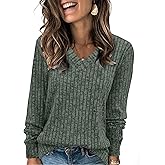 Sampeel V Neck Long Sleeve Shirts for Women Casual Fall Tops Lightweight Tunic Sweaters Fashion Clothes Loose Fit 2025