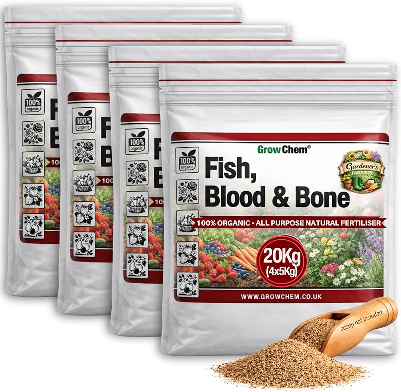 Grow Chem Fish Blood & Bone Fertiliser 20KG 4x5KG Bags Organic Plant Fertiliser