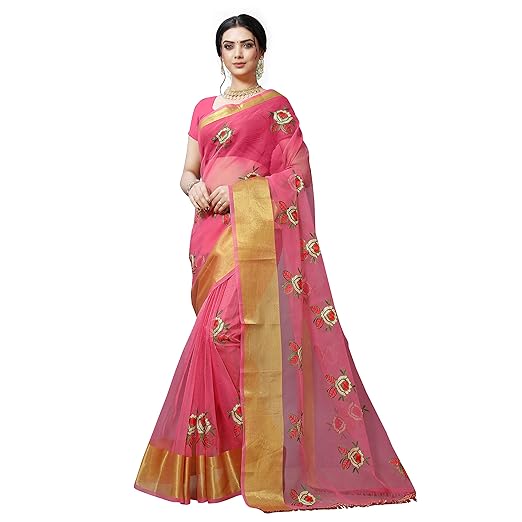 Womens Organza Saree With Blouse Piece