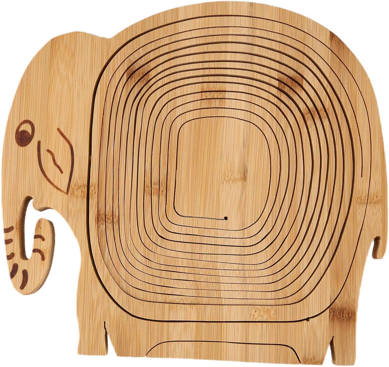 Gaoominy Multifunction Heat Resistant Non Slip Bamboo Trivets Pot Mat Hot Pan Pads Bamboo Folding Fruit Egg Bread Basket Collapsible Fruit Bowl for Kitchen Table (Elephant Shape)