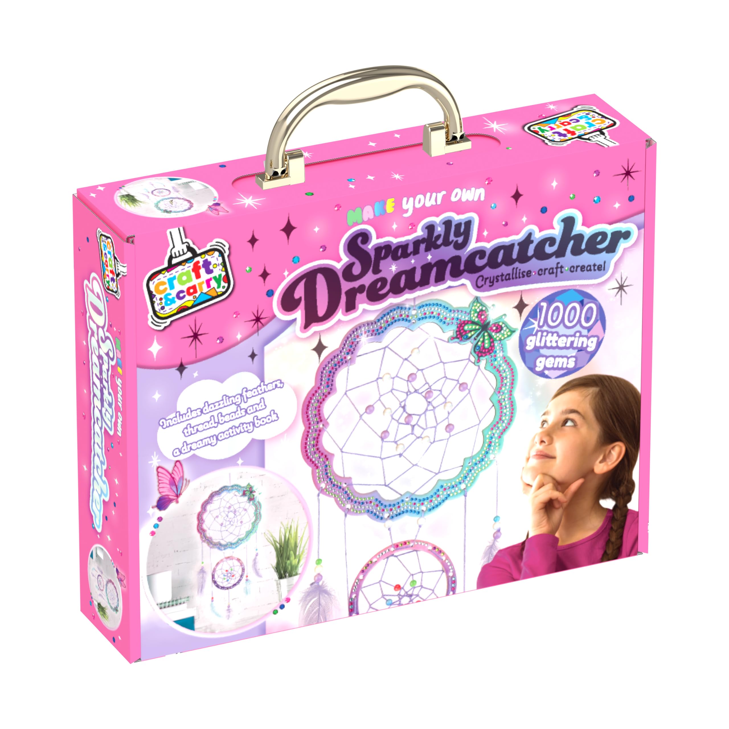 Bookoli - Make Your Own Sparkly Dreamcatcher Craft and Carry Activity Kit - Gifts for Girls - Arts and Crafts Activities for Kids