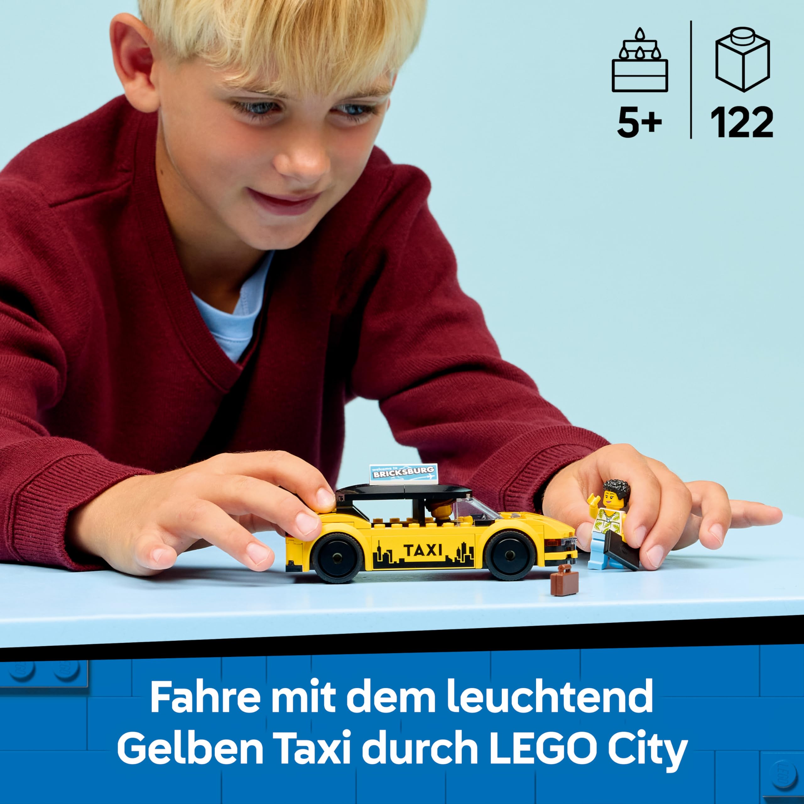 LEGO City Gelbes Taxi - Spielzeug Auto - Modellbau mit 2 Minifiguren, abnehmbares Dach - Spielset zur Förderung der Feinmotorik - Geburtstagsgeschenk für Jungen ab 5 Jahren - 60487 2
