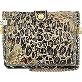 Mary Frances Untamed Beaded Crossbody Handbag – Animal Print Novelty Evening Clutch with Removable Chain Strap for Travel, Weddings, Parties – Black