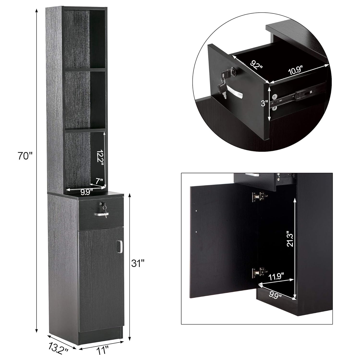 BarberPub Locking Wall Mount Hair Styling Barber Station Drawer Storage Beauty Salon Spa Equipment (Black): Beauty