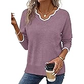 OFEEFAN Womens V Neck Sweaters Pullover Cozy Lightweight Sweaters Long Sleeve Tops Winter Clothing 2026