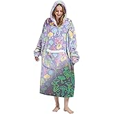 Wearable Blanket Gift for Women & Men Sherpa Flannel Blanket Hoodie Long Warm and Cozy Blanket with Giant Pocket,Glow in the Dark Mushroom