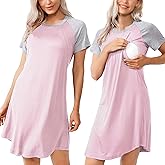 AGKRUNN Women Sleepshirts 3 in 1 Labor/Maternity/Nursing Nightgown Short Sleeve Breastfeeding Sleep Dress XS-3XL