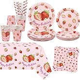 KEFAN Strawberry Birthday Party Decorations, Strawberry Theme Party Tableware Supplies including Plates, Cups, Napkins, Tablecloth (20)