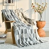 Checkered Blanket, Cozy Soft Throw Blankets for Couch Bed, Fluffy Plaid Lightweight Comfy Travel Picnic Blanket Gifts for Sofa Chair Living Room Camping (Light Grey, Throw 50"x60")