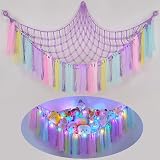 MHJY Toy Hammock Storage Net with LED Light Large Wall Hanging Organizer