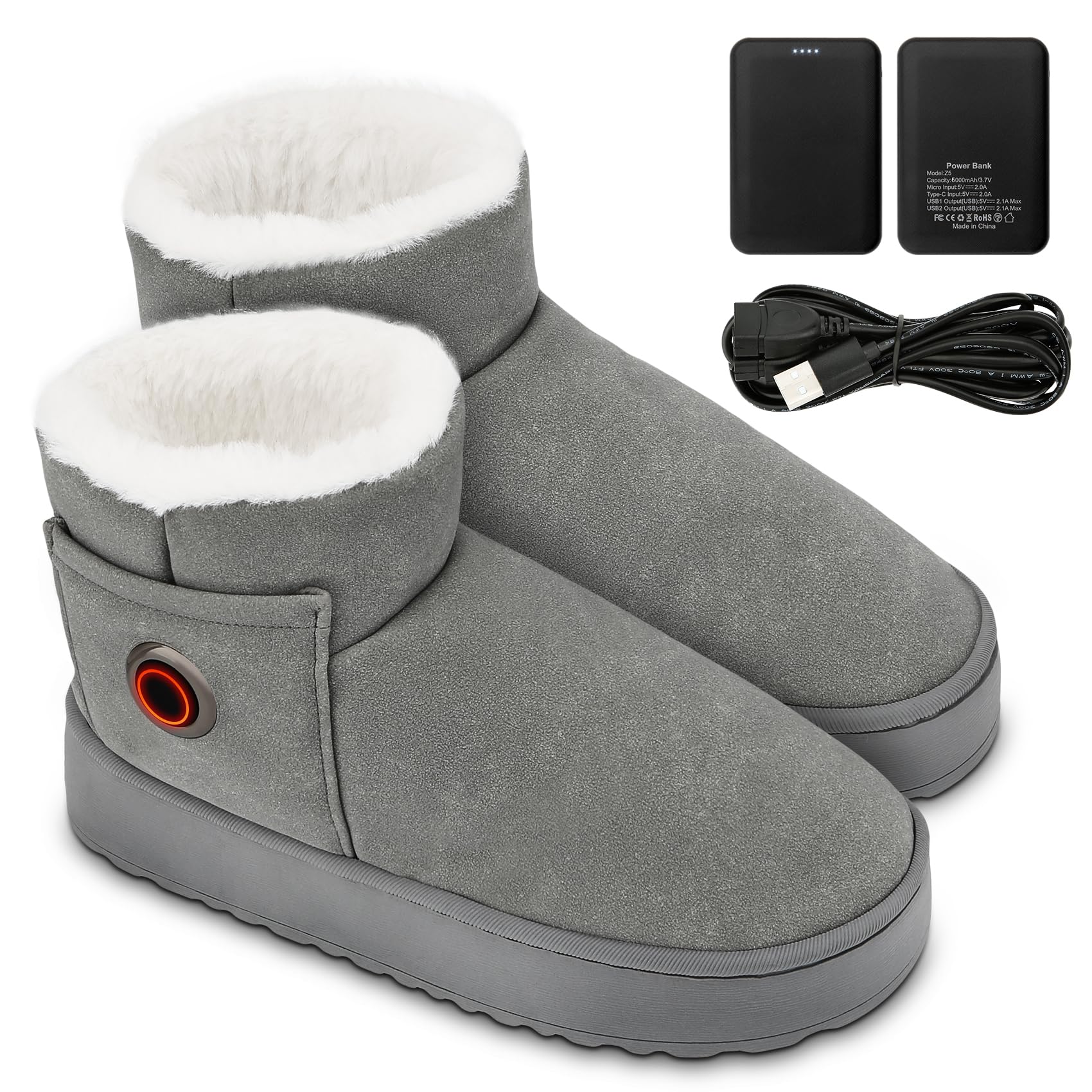 Photo 1 of Ulefi® Heated Slippers Rechargeable Electric Foot Warmer, Winter Platform Snow Booties with 6000mAh Portable Charger Power Bank, Fast Heating Foot Warmers, L Fit for Men 6-7 / Women 7-8.5