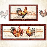 Bencailor 2 Pcs Rooster Kitchen Rugs Set Kitchen Decor Farmhouse Rooster Rugs Non Slip Chicken Door Mats Washable Decorative Doormat Absorbent Carpet for Floor Indoor Outdoor Home(17"x47"+17"x30")