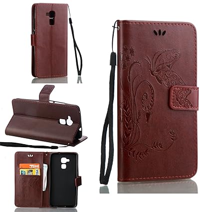 Guran® PU Ledertasche Case für Honor 5C Smartphone Flip Cover Wallet und Stent-Funktions Hülle Geprägtes Schmetterling Muster