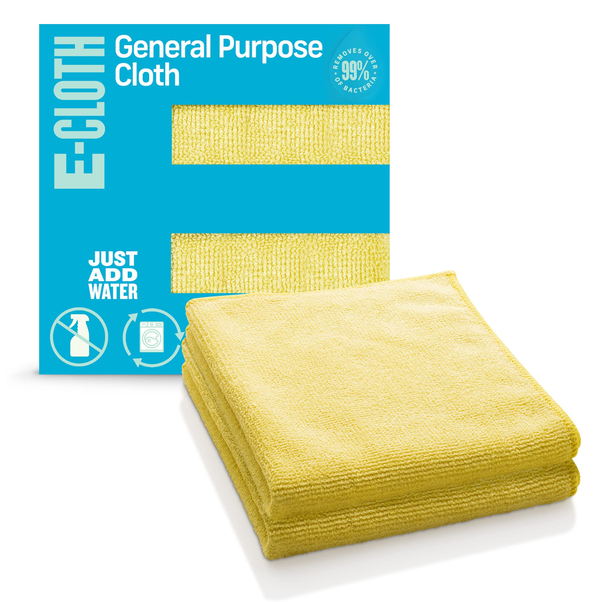 E-Cloth General Purpose Microfibre Cloth, Multipurpose Cleaning Cloth for Household Surfaces, Washable and Reusable, 100 Wash Promise, Yellow, 2 Pack