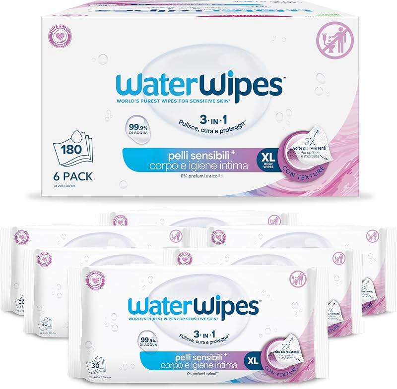 Sensitive+ Body & Intimate XL Wipes, 99,9% Acqua, senza profumo
