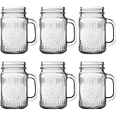 Amzcku vintage Clear Drinking Jar 16 OZ Drinking Jars with Comfortable Handle for Party Beverages 6 pcs