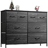 WLIVE Dresser for Bedroom with 8 Drawers, Wide Fabric Dresser for Storage and Organization, Bedroom Dressers, Chest of Drawers for Living Room, Closet, Hallway, Charcoal Black Wood Grain Print
