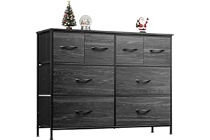 WLIVE Dresser for Bedroom with 8 Drawers, Wide Fabric Dresser for Storage and Organization, Bedroom Dressers, Chest of Drawers for Living Room, Closet, Hallway, Charcoal Black Wood Grain Print