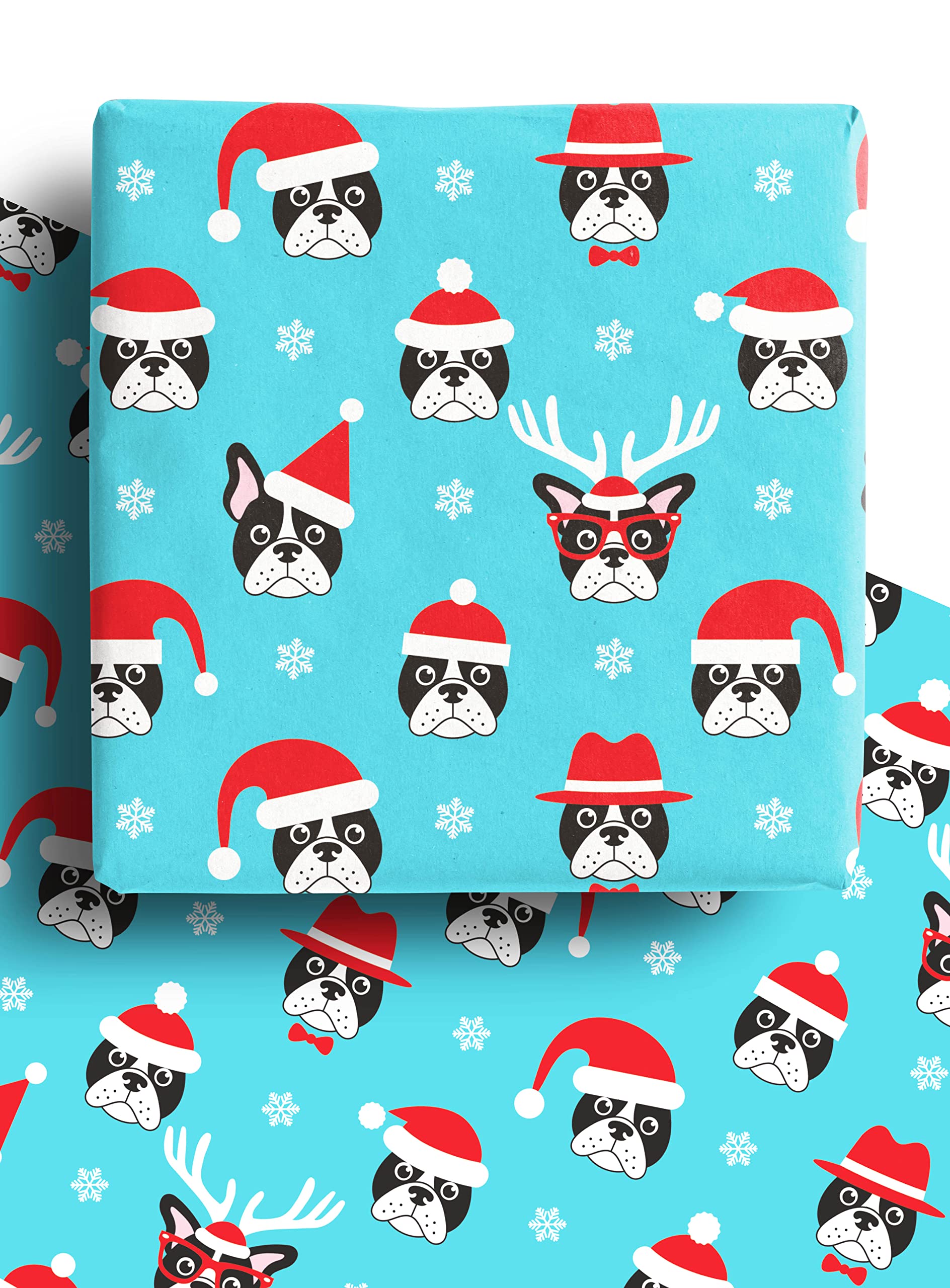 4 x Christmas Dog Wrapping Paper Sheets - Premium Recyclable Xmas Gift Wrap 70cm x 50cm Made in the UK from 100% Recycled Paper